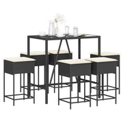 7 pcs conjunto de bar para jardim c/ almofadões vime PE preto