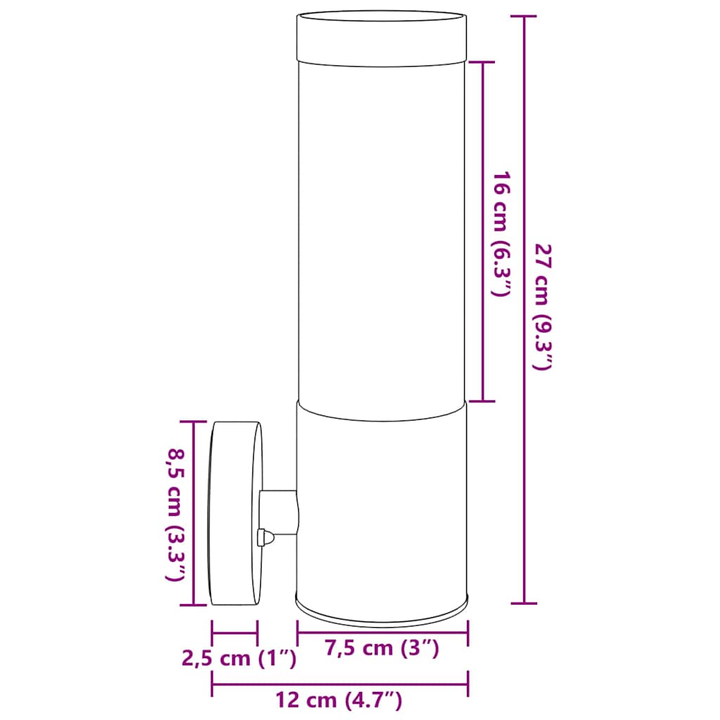 Luzes de Parede Externas 2 pcs Prateado 12 x 7.5 x 27 cm