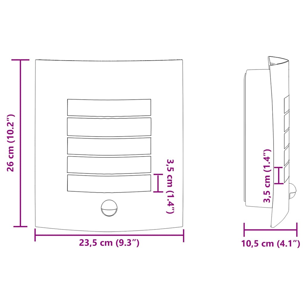Candeeiro de parede exterior Prateado 23,5 x 10,5 x 26 cm
