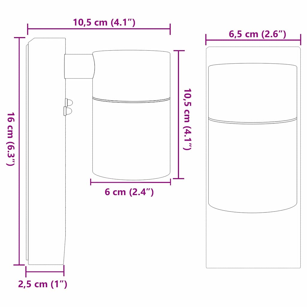 Luzes de Parede Externas 2 pcs Preto 6.5 x 10.5 x 16 cm