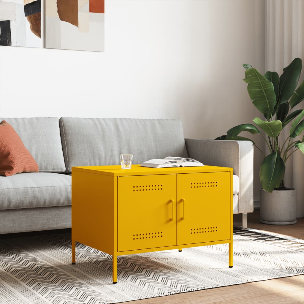Mesa de centro 68x50x50,5 cm aço amarelo mostarda