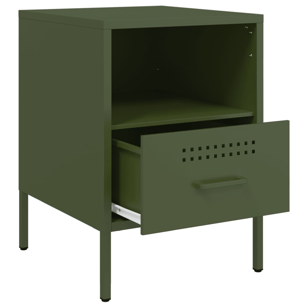 Mesas de cabeceira 2 pcs 36x39x50,5 cm aço verde azeitona