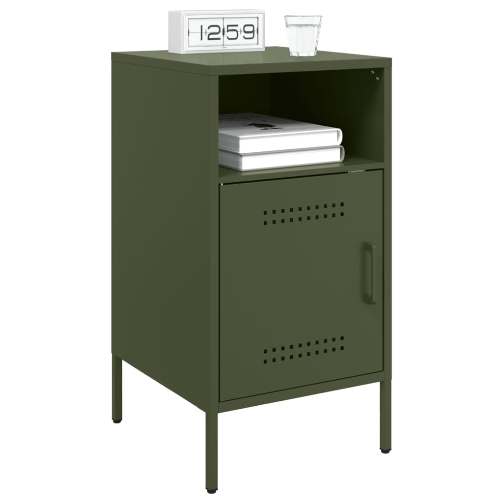 Mesas de cabeceira 2 pcs 36x39x68 cm aço verde-azeitona