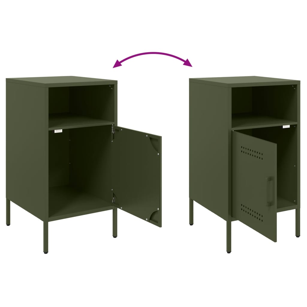 Mesas de cabeceira 2 pcs 36x39x68 cm aço verde-azeitona