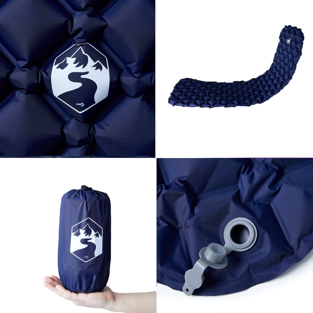 Colchão de campismo insuflável 1 pessoa 190x58x6cm azul-marinho