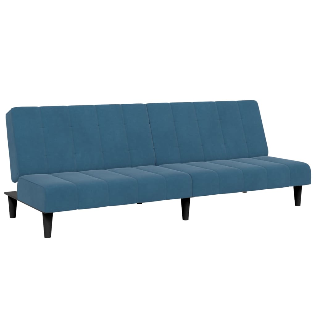 Sofá-cama 2 lugares c/ apoio de pés veludo azul