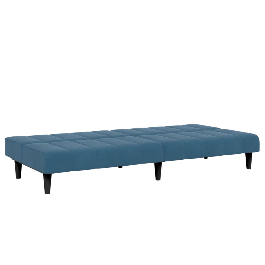 Sofá-cama 2 lugares c/ apoio de pés veludo azul