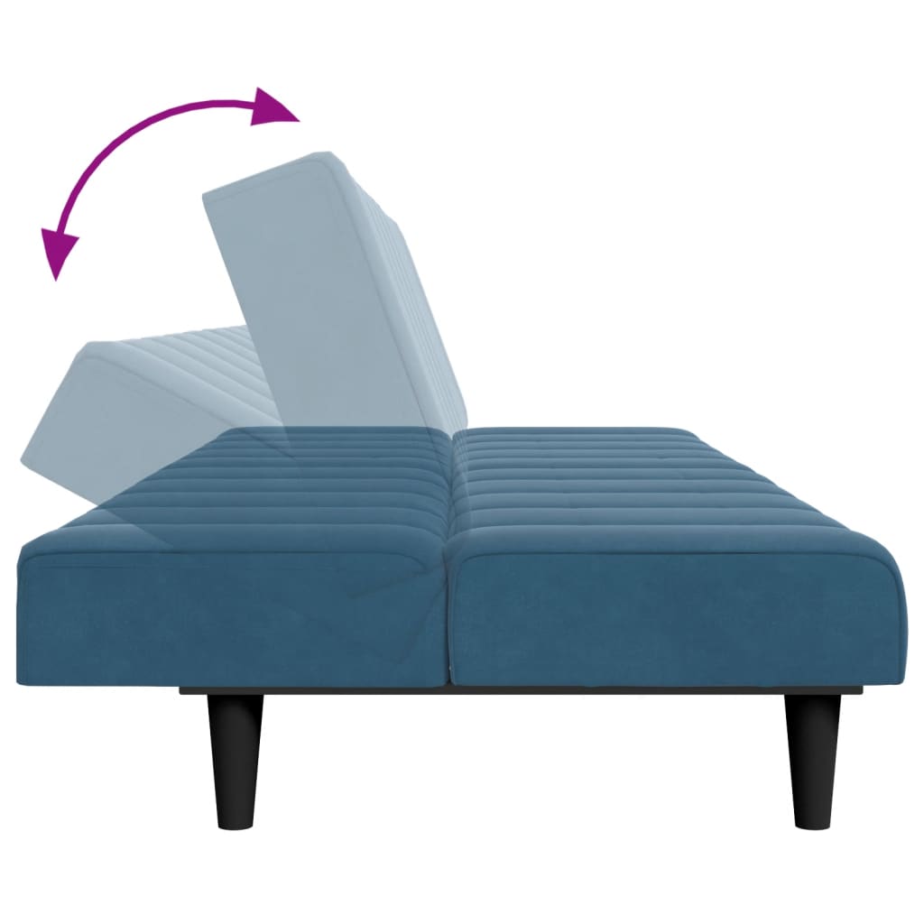 Sofá-cama 2 lugares c/ apoio de pés veludo azul