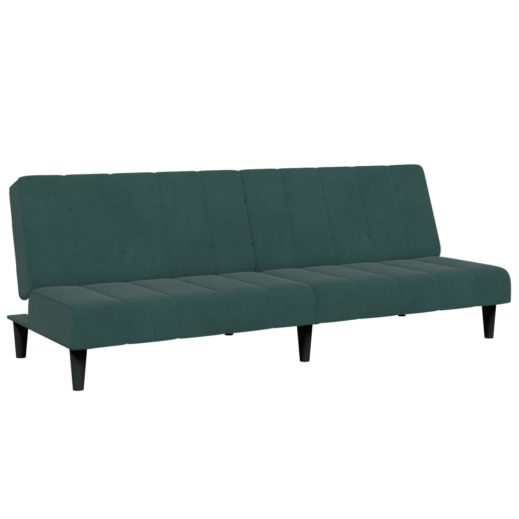 Sofá-cama 2 lugares c/ apoio de pés veludo verde-escuro