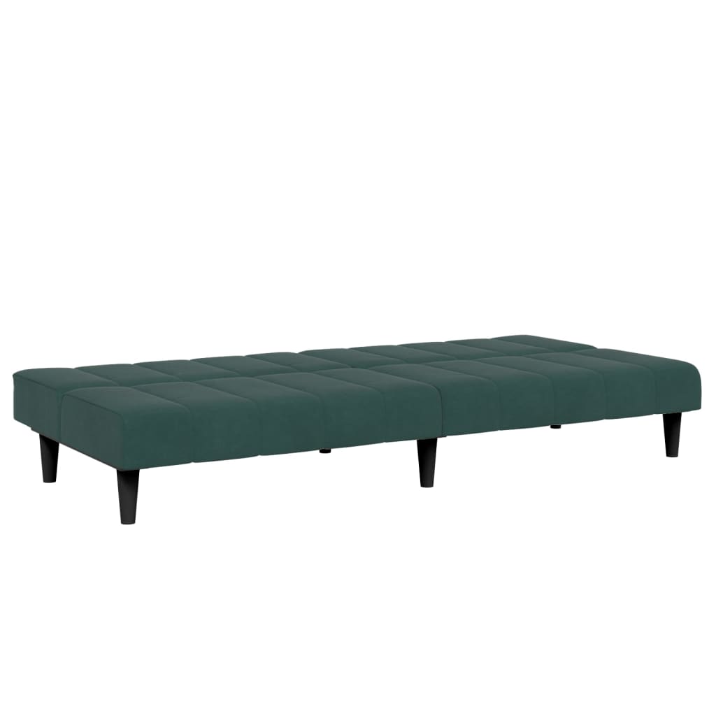 Sofá-cama 2 lugares c/ apoio de pés veludo verde-escuro