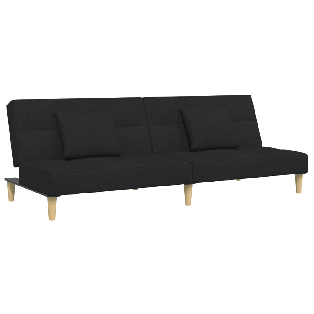 Sofá-cama de 2 lugares com apoio de pés tecido preto