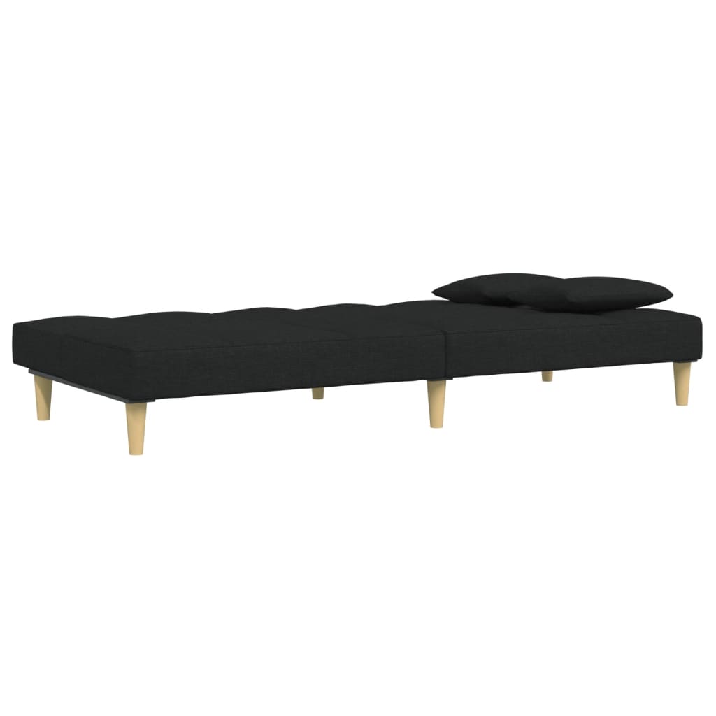 Sofá-cama de 2 lugares com apoio de pés tecido preto