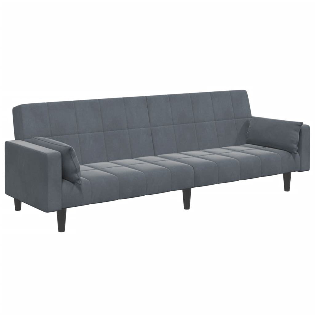 Sofá-cama 2 lugares c/ apoio de pés veludo cinzento-escuro