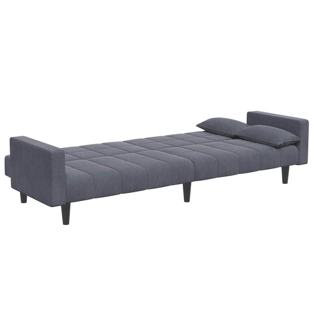 Sofá-cama 2 lugares c/ apoio de pés veludo cinzento-escuro
