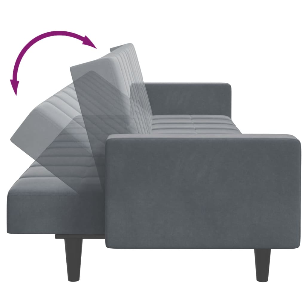 Sofá-cama 2 lugares c/ apoio de pés veludo cinzento-escuro