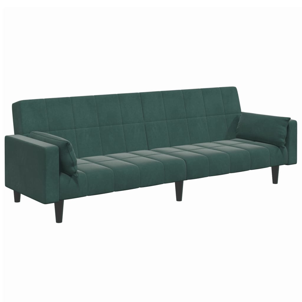 Sofá-cama 2 lugares c/ apoio de pés veludo verde-escuro