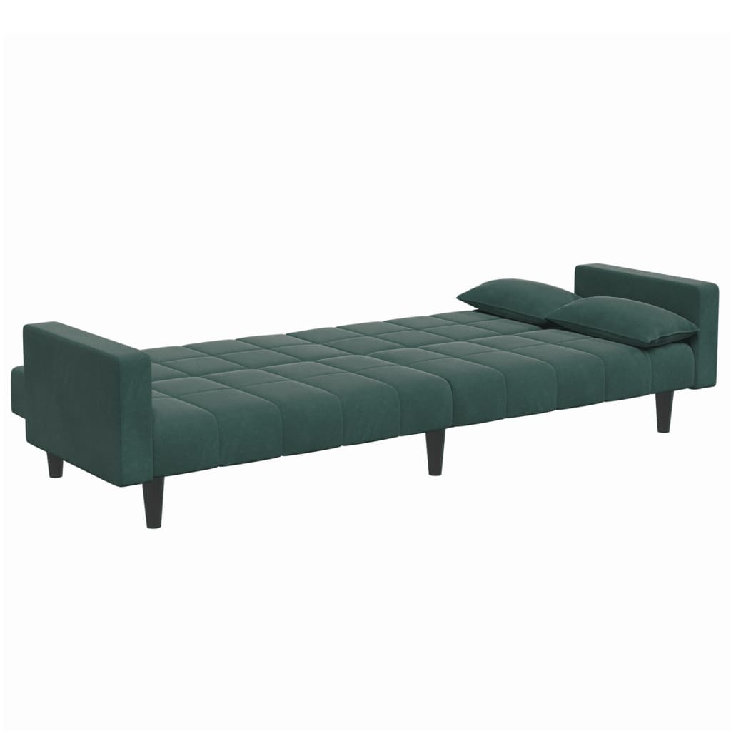 Sofá-cama 2 lugares c/ apoio de pés veludo verde-escuro
