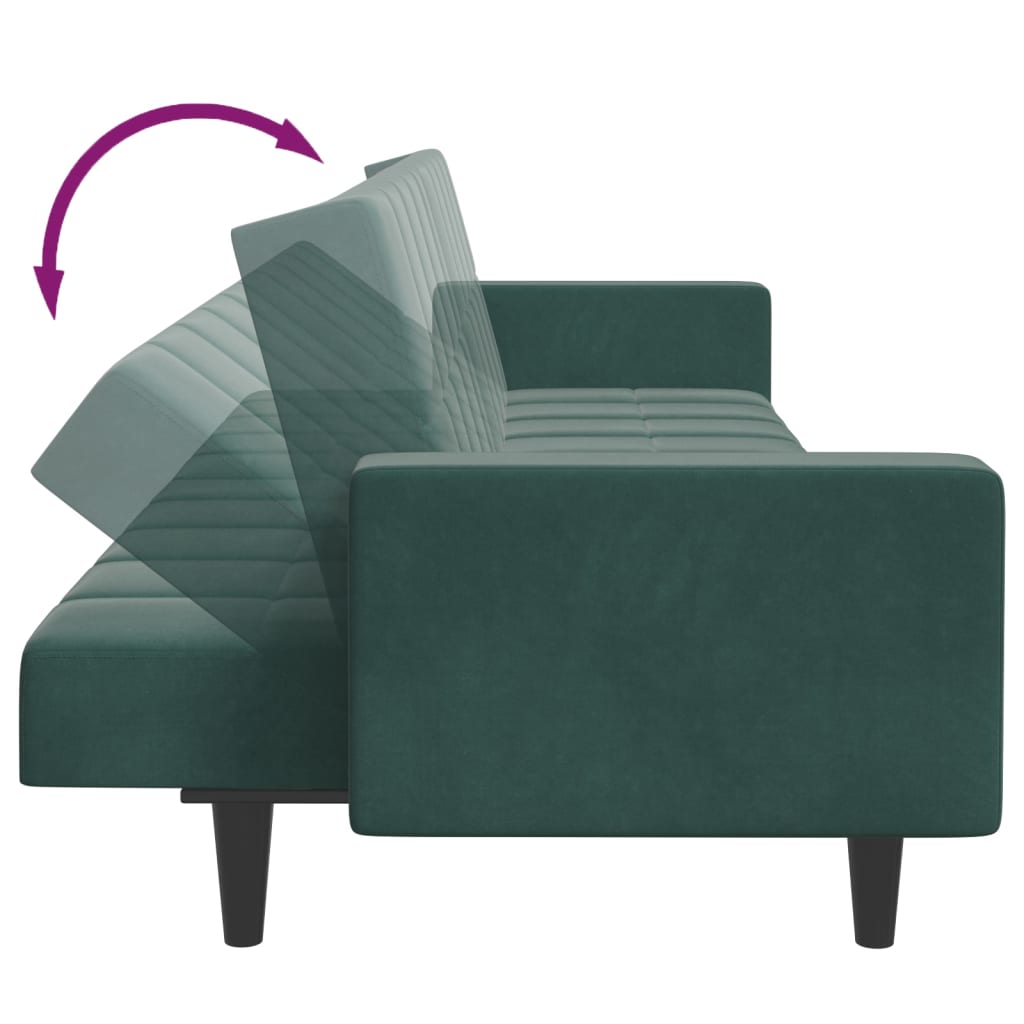 Sofá-cama 2 lugares c/ apoio de pés veludo verde-escuro