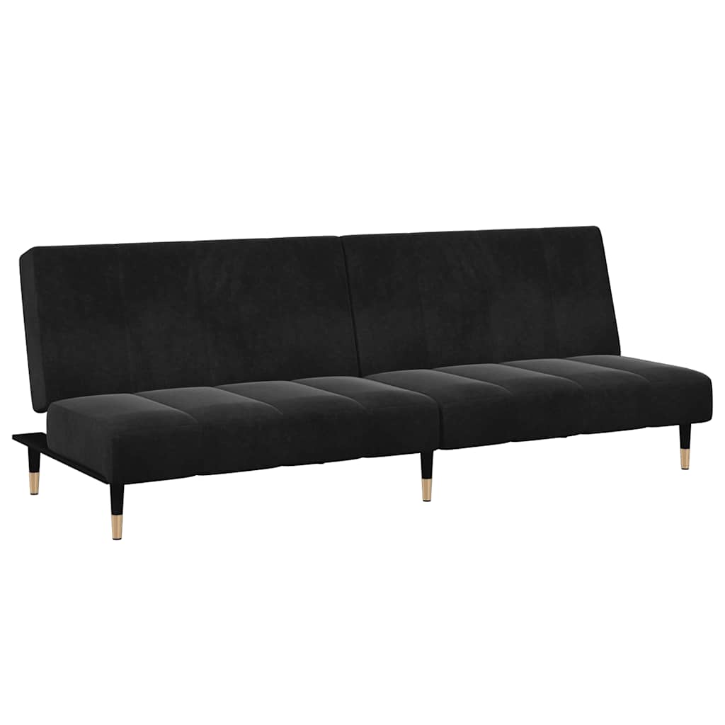 Sofá-cama 2 lugares c/ apoio de pés veludo preto