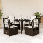 5 pcs conjunto jantar p/ jardim c/ almofadões vime PE castanho