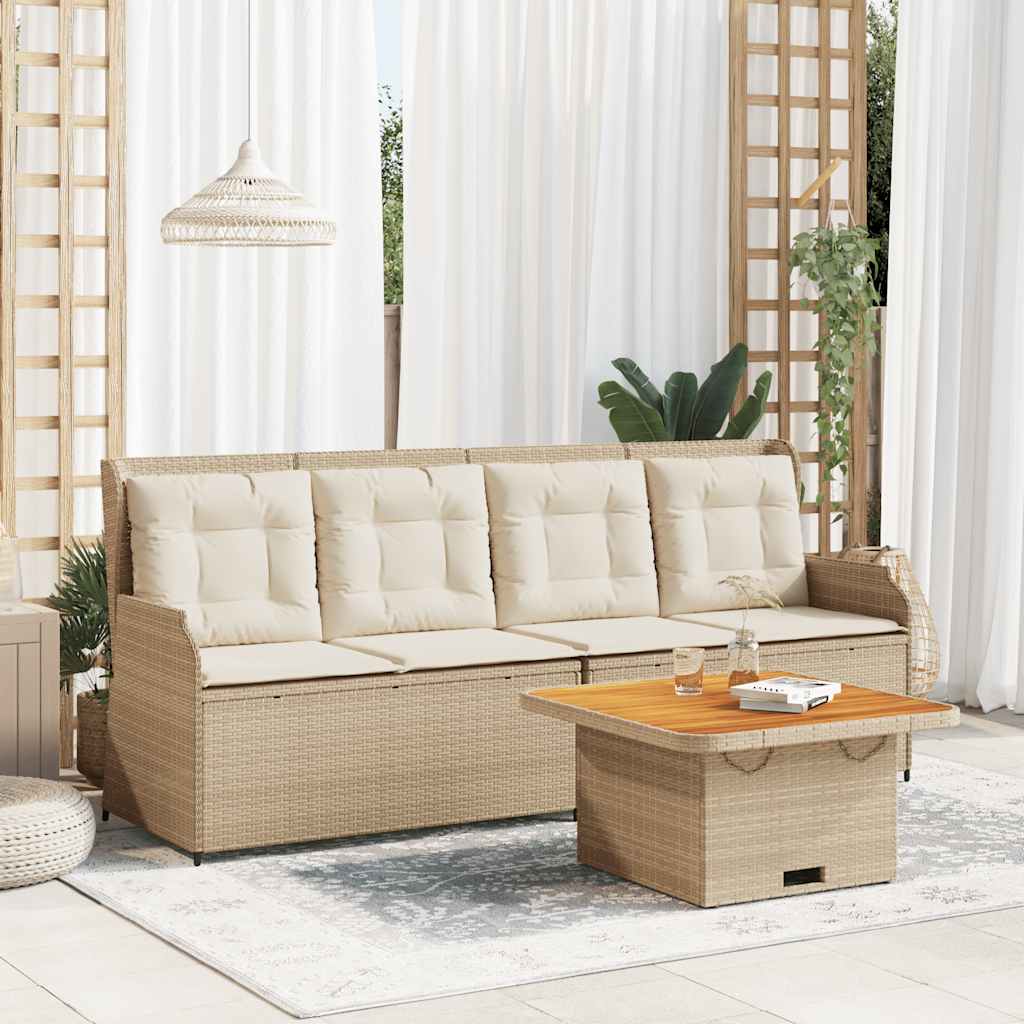 3 pcs conjunto lounge de jardim com almofadões vime PE bege