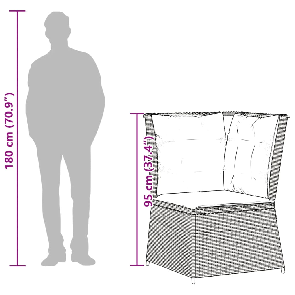 4 pcs conjunto lounge de jardim c/ almofadões vime PE bege