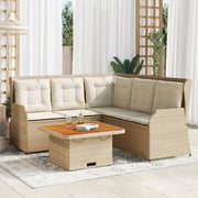 4 pcs conjunto lounge de jardim c/ almofadões vime PE bege