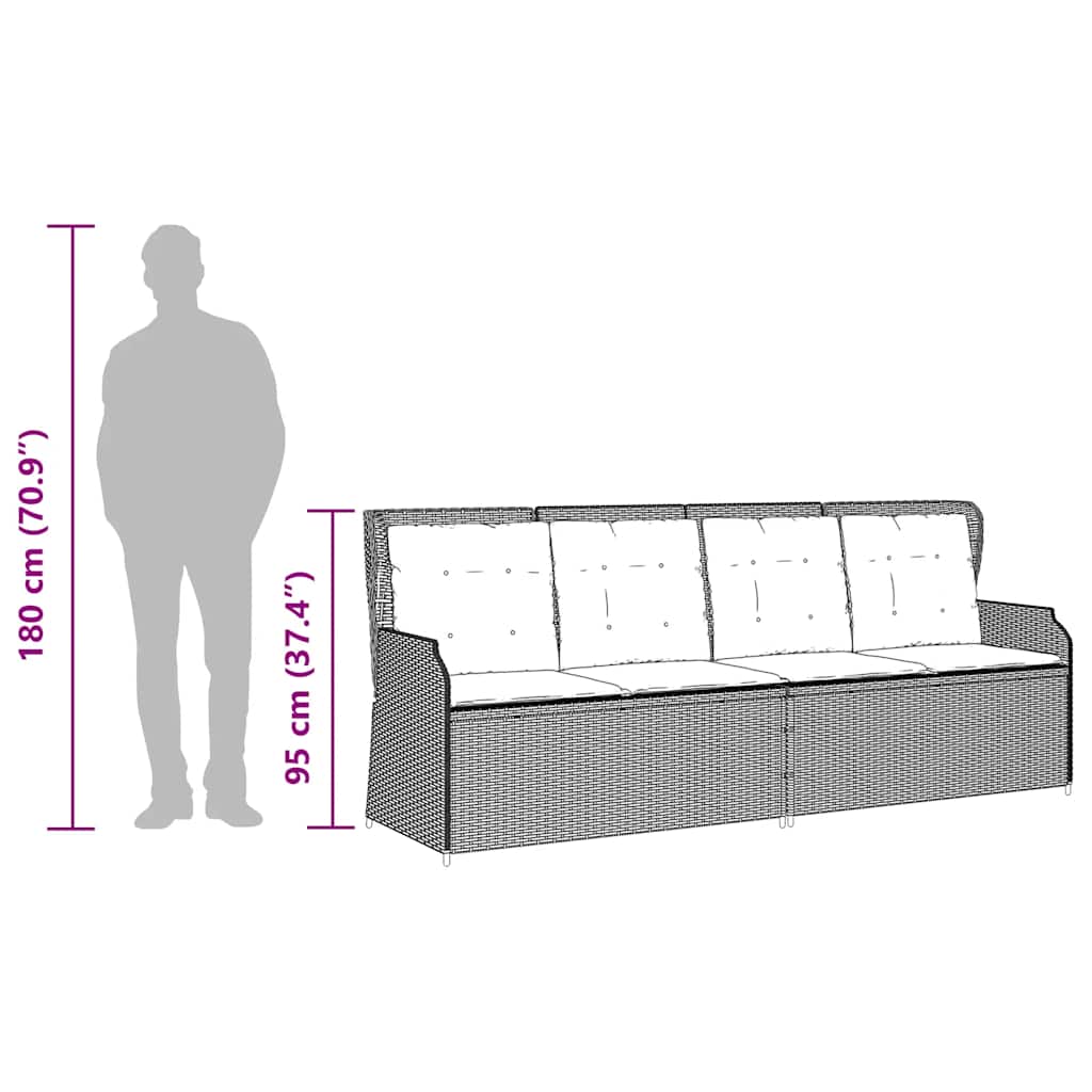 3 pcs conjunto lounge de jardim com almofadões vime PE bege