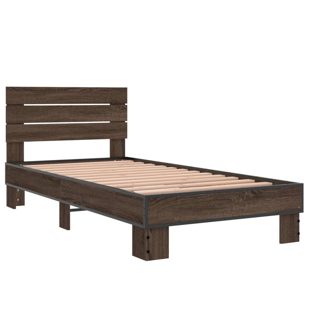 Estrutura de cama derivados de madeira/metal carvalho castanho