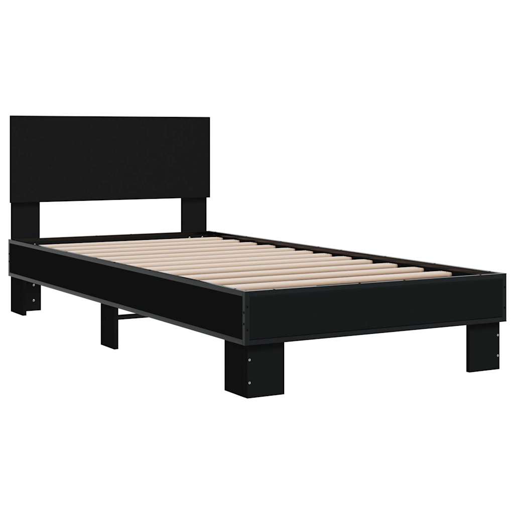Estrutura de cama 75x190 cm derivados de madeira e metal preto