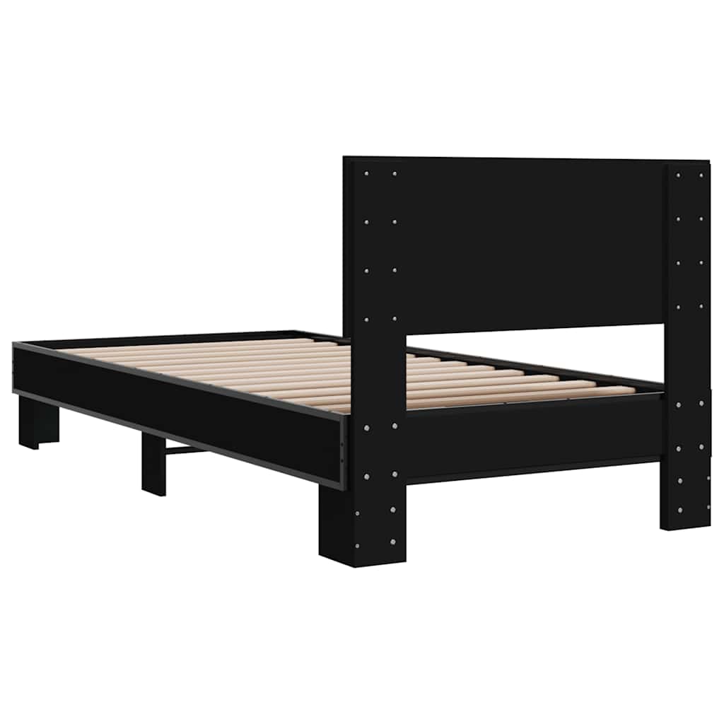 Estrutura de cama 75x190 cm derivados de madeira e metal preto