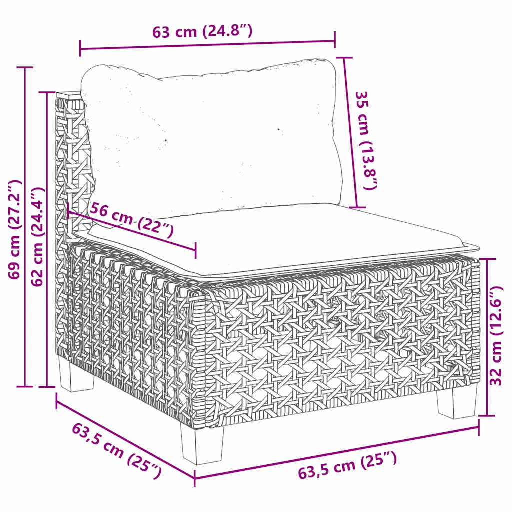 8 pcs conjunto de sofás p/ jardim com almofadões vime PE bege