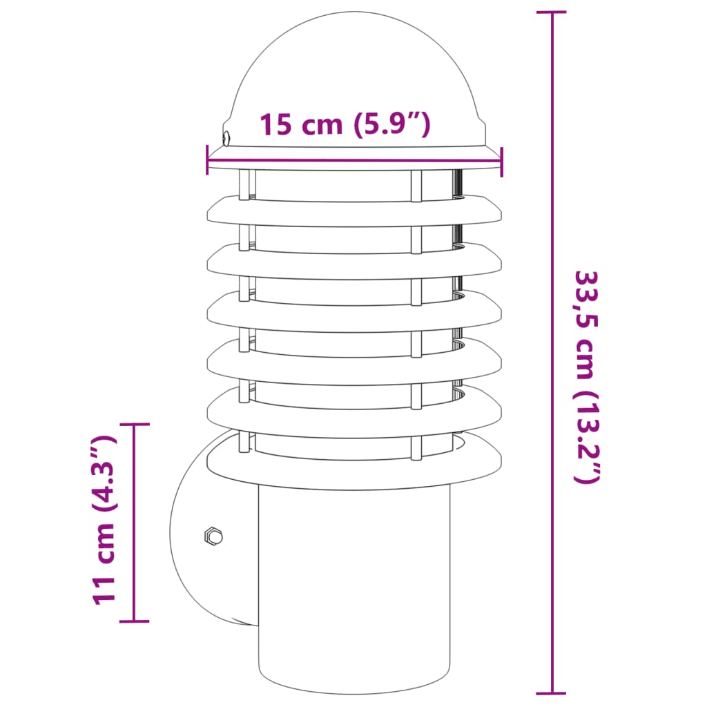 Candeeiro de parede para exterior aço inoxidável prateado