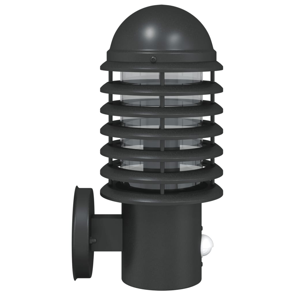 Candeeiro de parede p/ exterior com sensor aço inoxidável preto