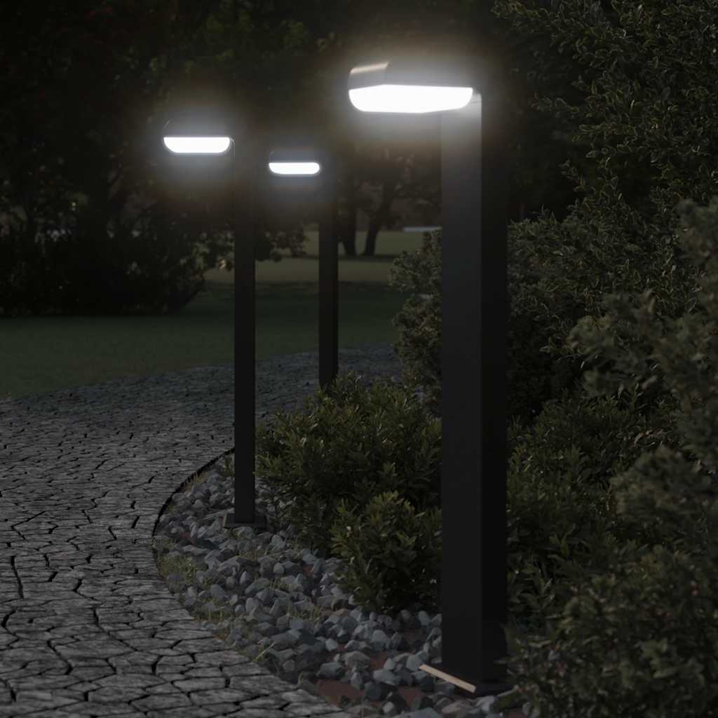 Candeeiros de chão p/ exterior 3pcs 80cm alumínio fundido preto