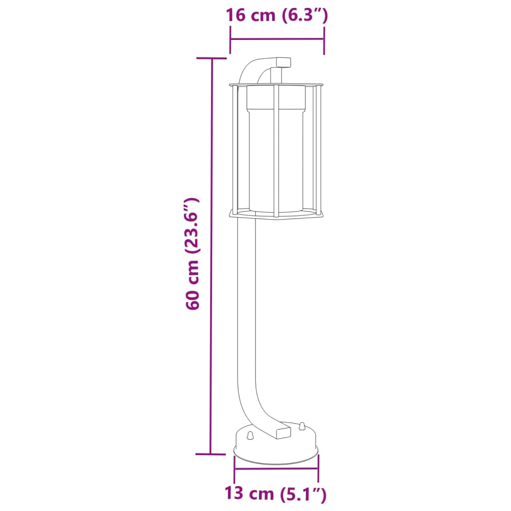 Candeeiros de chão para exterior 3 pcs 60 cm aço inox. preto