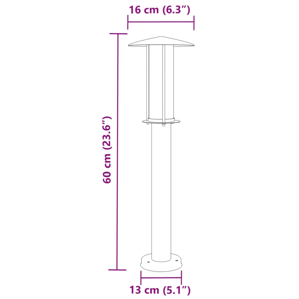 Candeeiro de chão para exterior 60 cm aço inoxidável prateado
