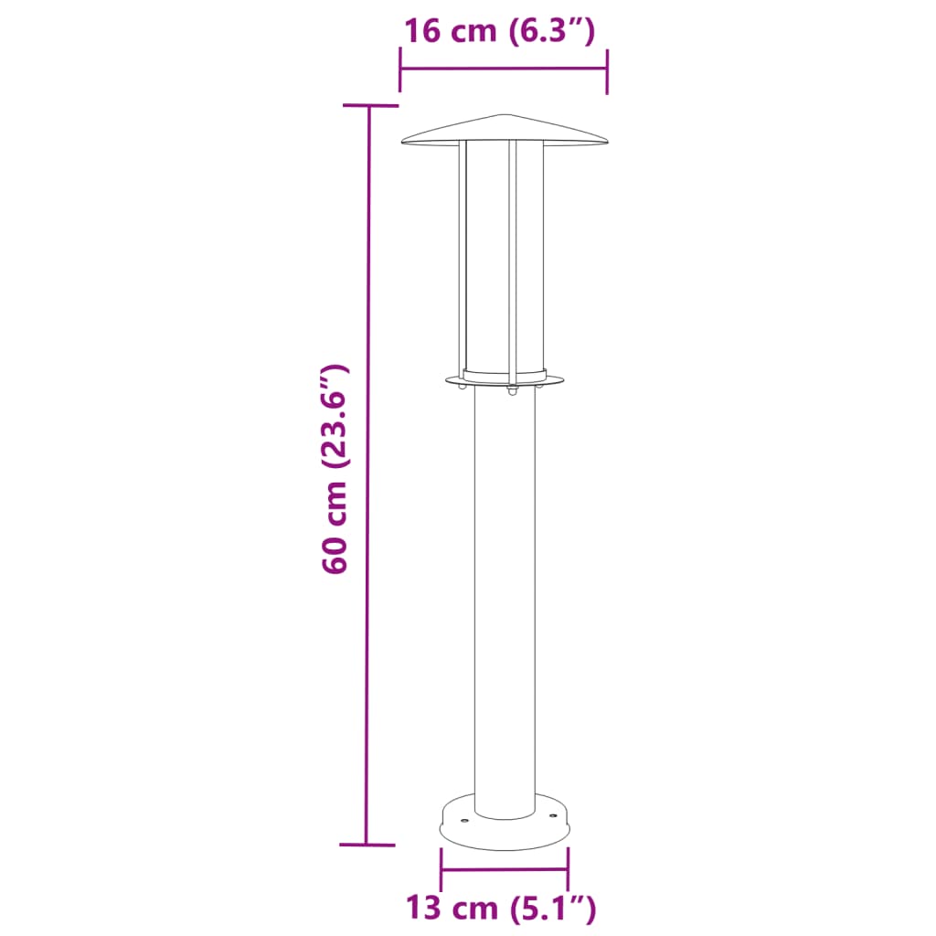 Candeeiro de chão para exterior 60 cm aço inoxidável preto