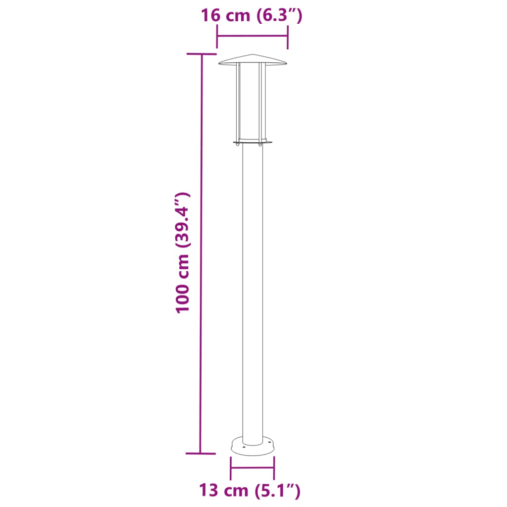Candeeiro de chão para exterior 100 cm aço inoxidável preto