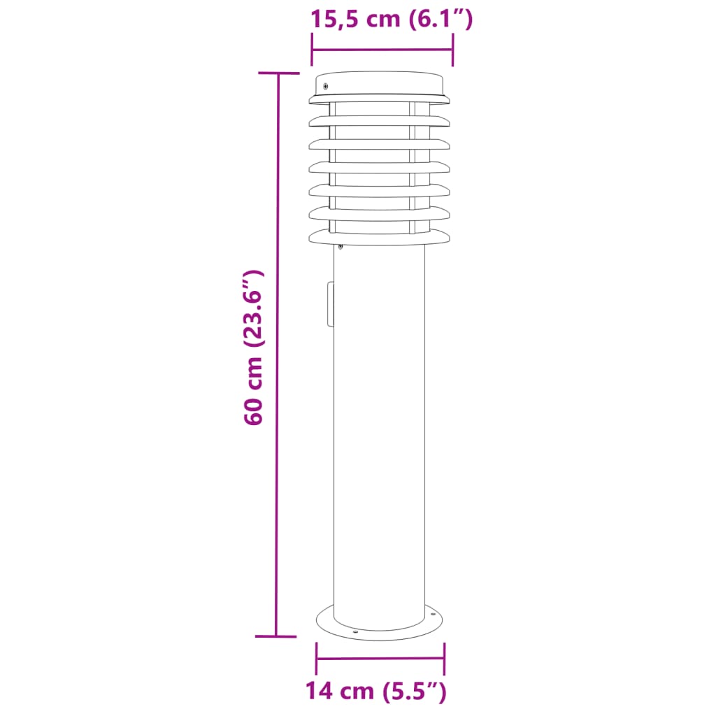 Candeeiro de chão p/ exterior c/ tomada 60cm aço inox. prateado