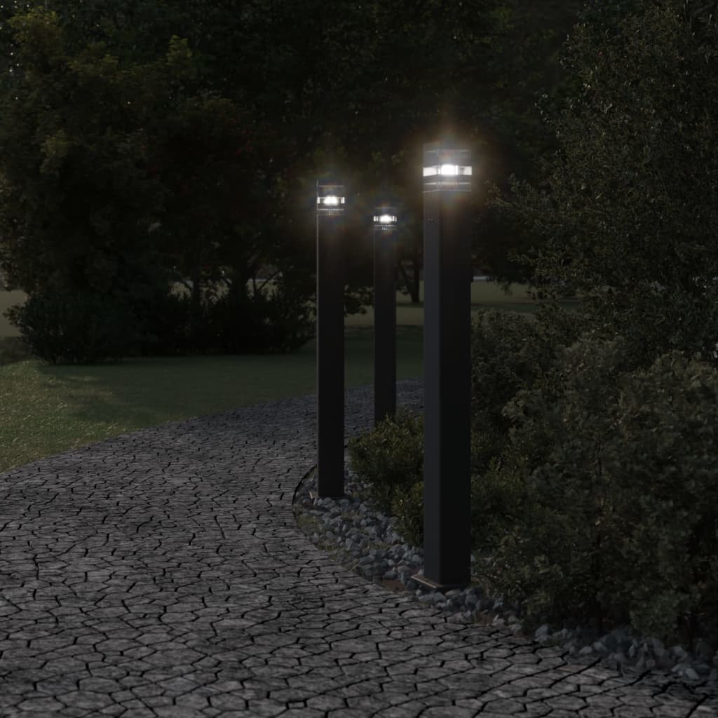Candeeiro chão p/ exterior c/ tomada 3 pcs 110cm alumínio preto