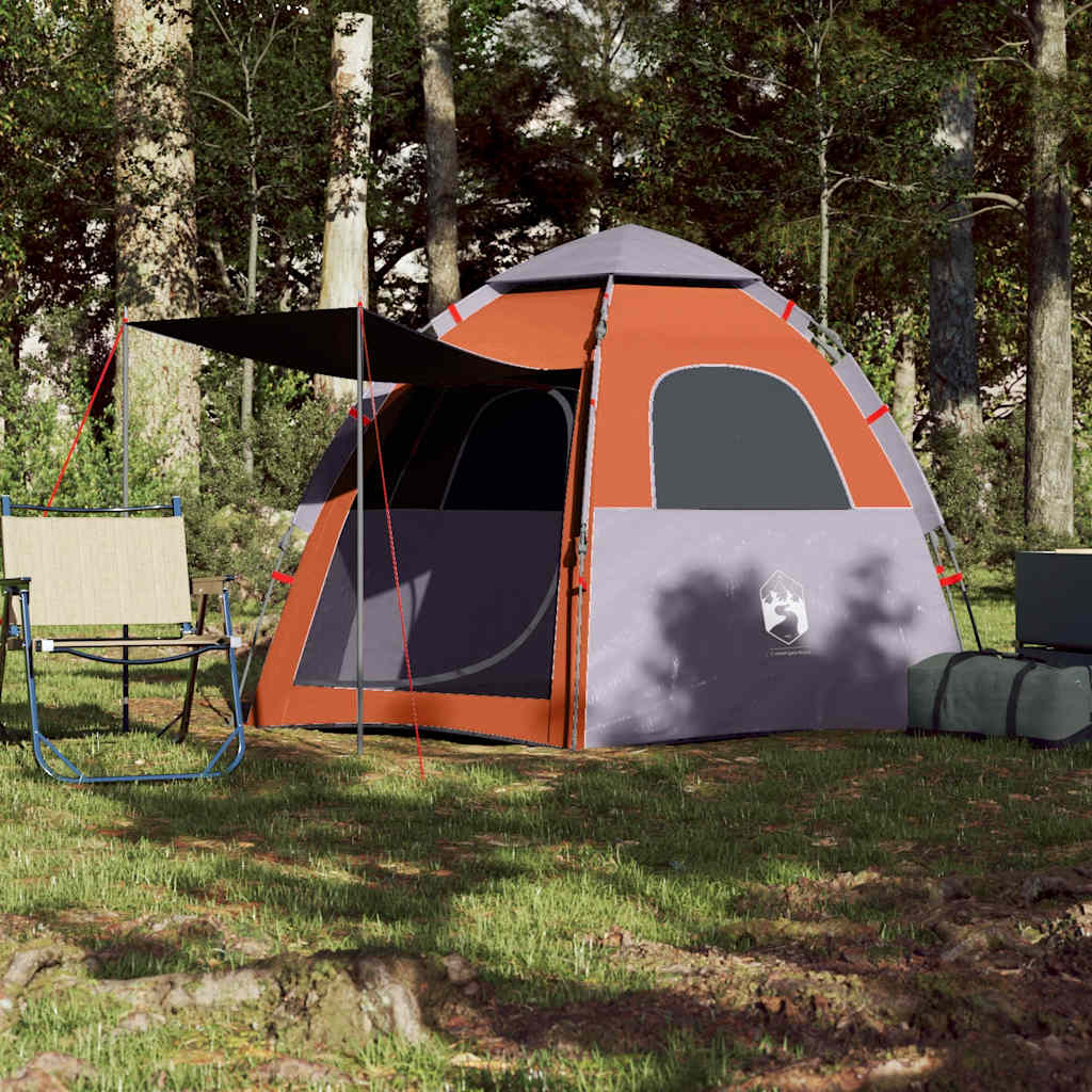 Tenda campismo cabana 4 pessoas libertação rápida cinza/laranja