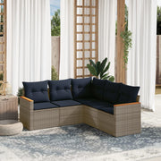 5 pcs conjunto sofás p/ jardim c/ almofadões vime PE cinzento