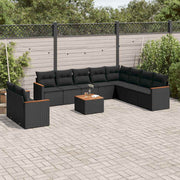 11 pcs conjunto sofás de jardim c/ almofadões vime PE preto