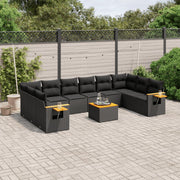 11 pcs conjunto sofás de jardim c/ almofadões vime PE preto