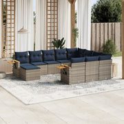 11 pcs conjunto sofás de jardim c/ almofadões vime PE cinzento