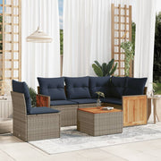 6 pcs conjunto sofás p/ jardim c/ almofadões vime PE cinzento