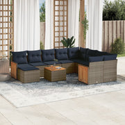 11 pcs conjunto sofás de jardim c/ almofadões vime PE cinzento