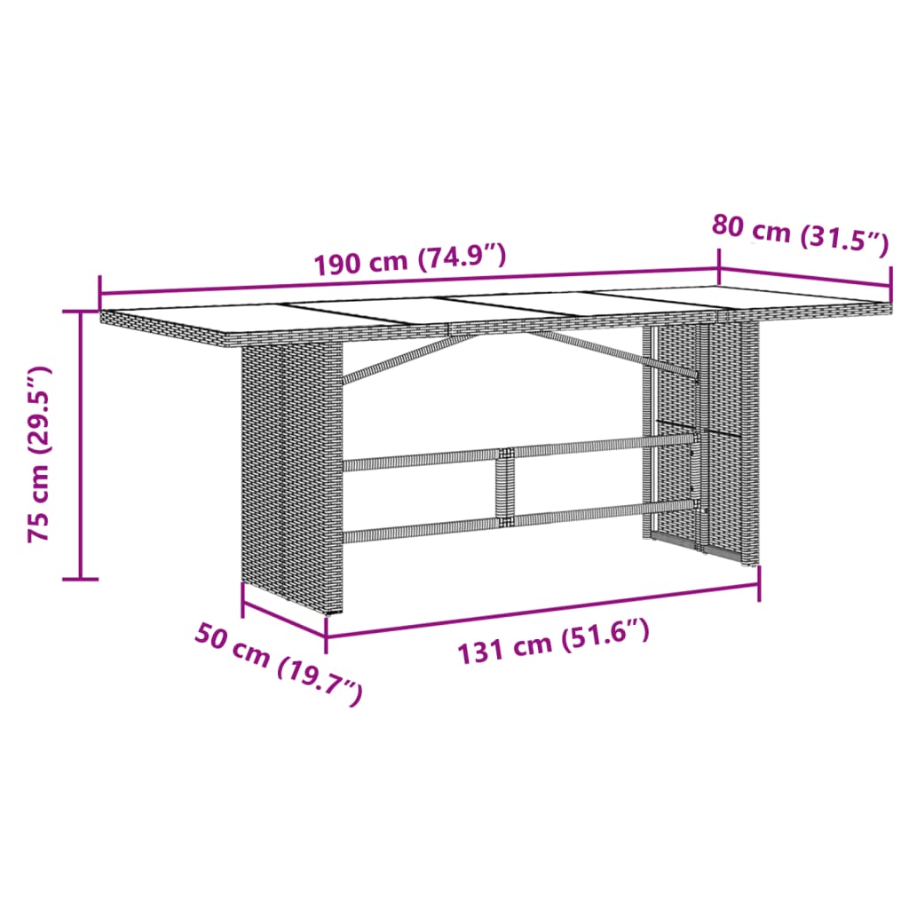 7 pcs conjunto de jantar p/ jardim c/ almofadões vime PE preto