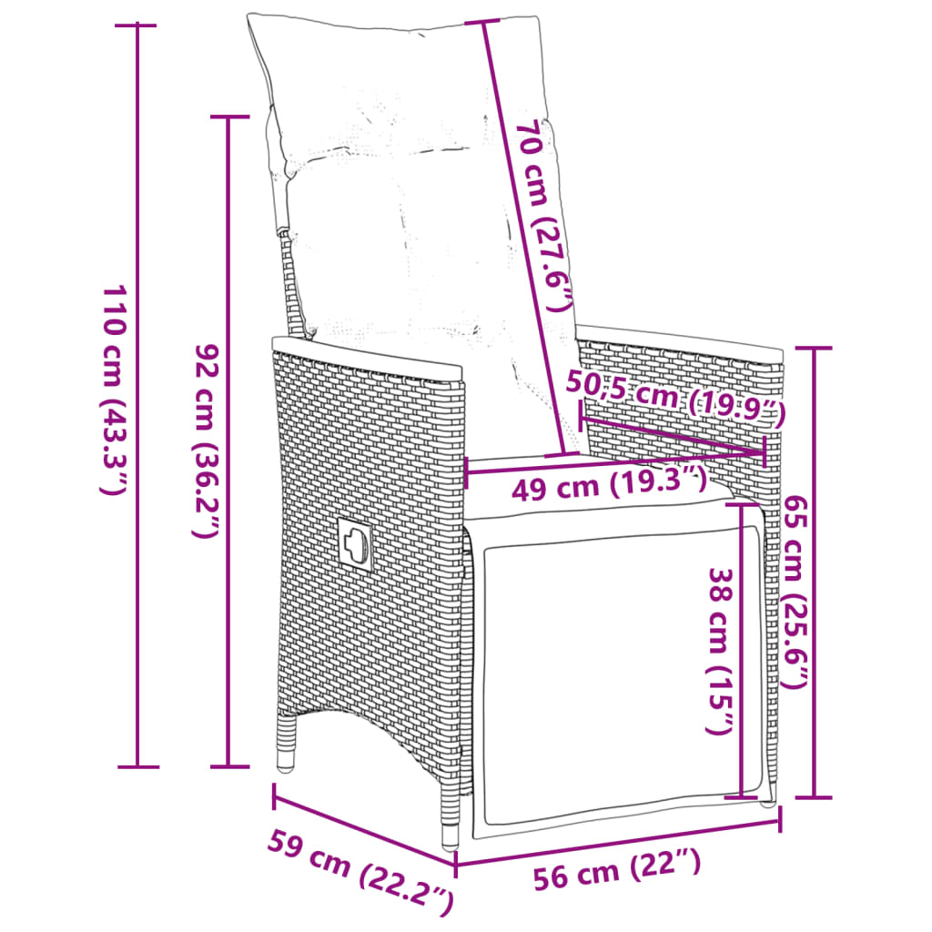 7 pcs conjunto de jantar p/ jardim c/ almofadões vime PE cinza